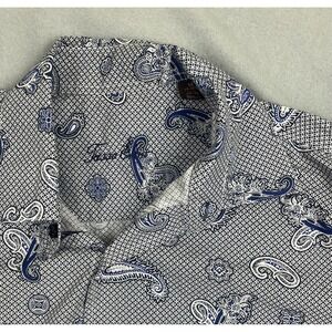 Tasso Elba Men's Button Down Shirt 15-15.5 M Blue Paisley Flip Cuff Long Sleeves